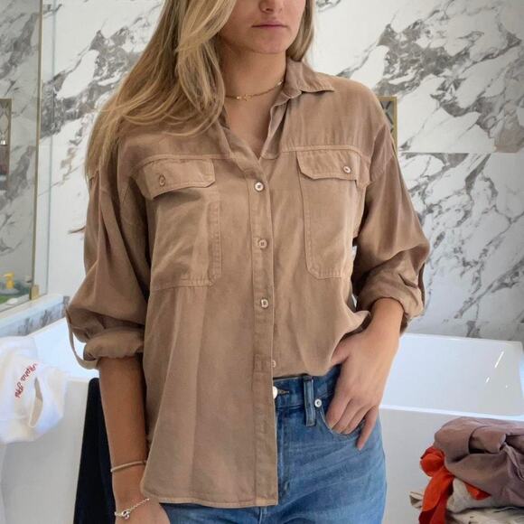 Aritzia Babaton Utility Shirt Womens size XL Khaki Lt. Brown - Picture 4 of 12